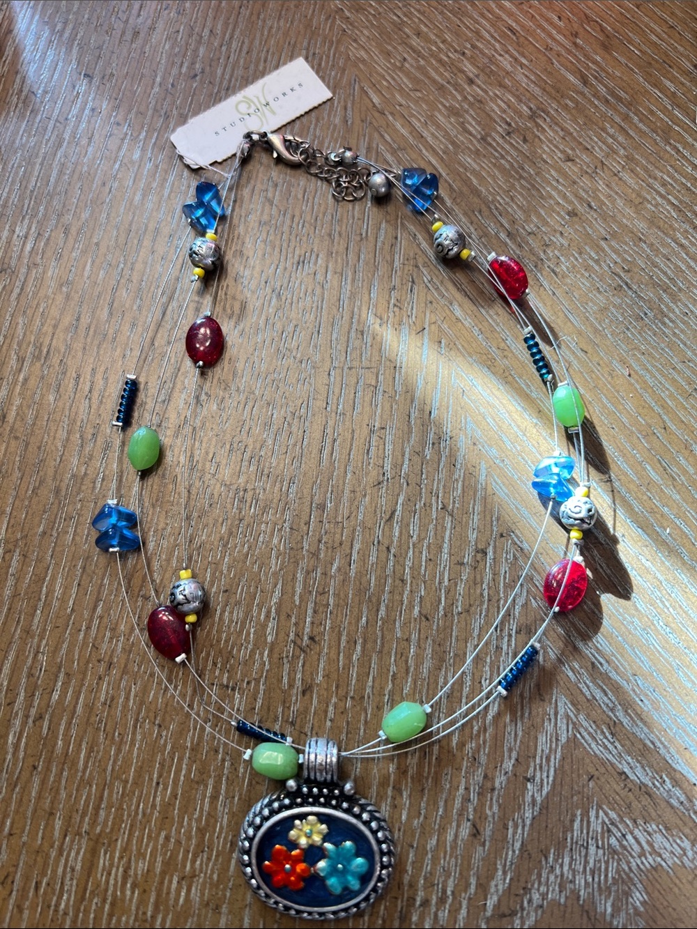 Studio Works Multi-Color Beaded Necklace with Floral Pendant